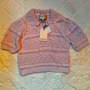 Cotton Crochet Pullover Polo in Pink by INDUSTRY Republic Clothing